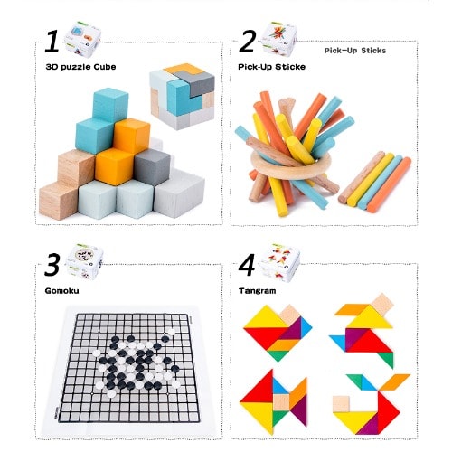 Travel Game Toys Educational Game -Parent-child Wood - Card Game In Metal Box