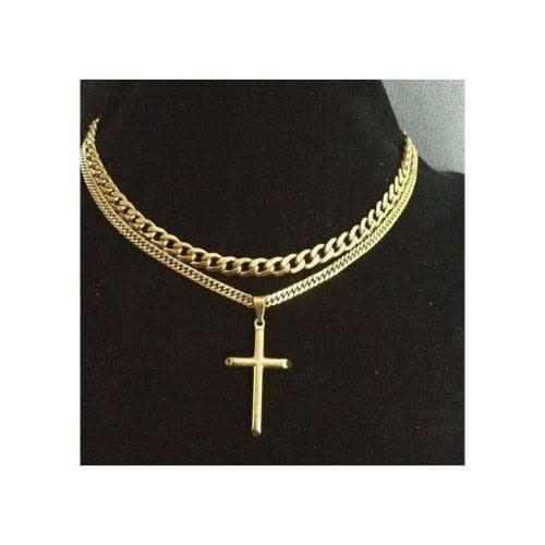 Cuban Chain With Cross Pendant - Gold