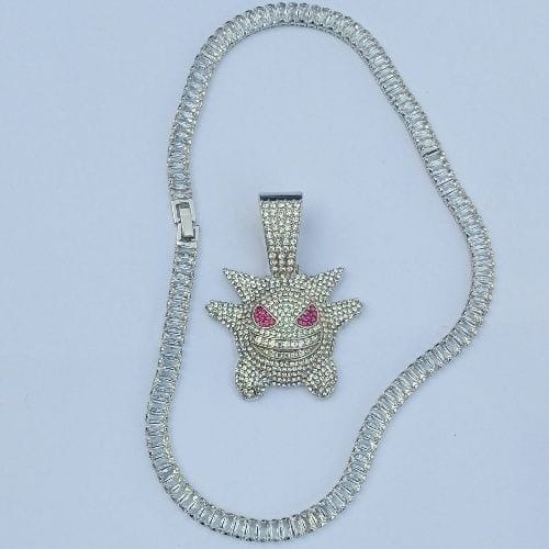 Ice Stone Cuban Chain With Iced Clown Pendant Silver