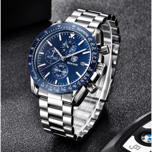 Benyar Stainless Steel Watch Brand Luxury Chronograph & Waterproof