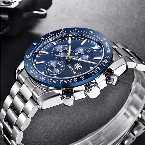 Benyar Stainless Steel Watch Brand Luxury Chronograph & Waterproof