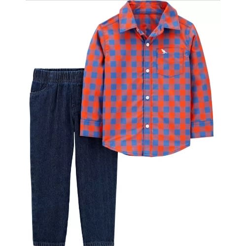 Box Checkered Long Sleeve Shirt & Denim Jeans