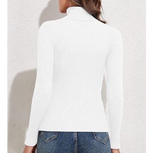 Ladies Long Sleeve Turtleneck T-shirt - White