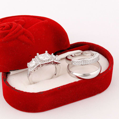 Silver Stone Couple Wedding Ring Set R8