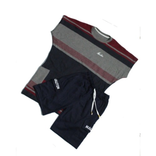 2-in-1 Mauton Unisex Dashiki T-shirt - Navy Blue Cargo Short