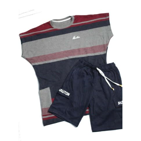 2-in-1 Mauton Unisex Dashiki T-shirt - Navy Blue Cargo Short