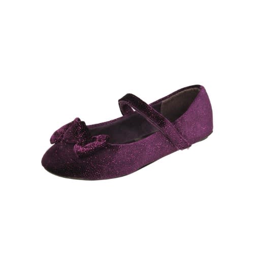 Purple Velvet Shimmer Flat Shoe With Bow