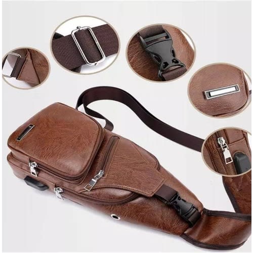Unisex Causal Crossbody Bag - Brown