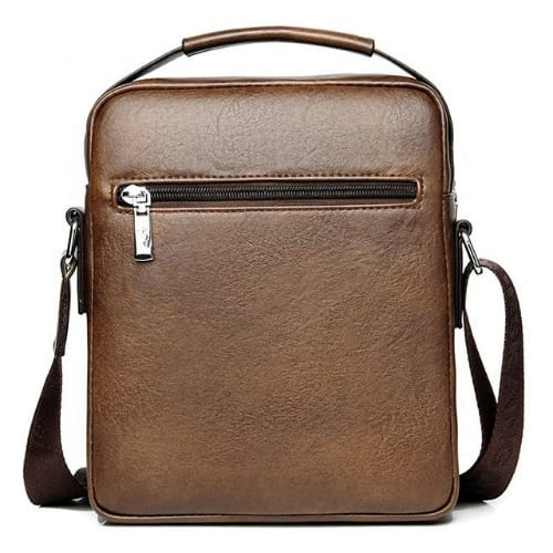 Men's Leather Shoulder Bag - Khaki