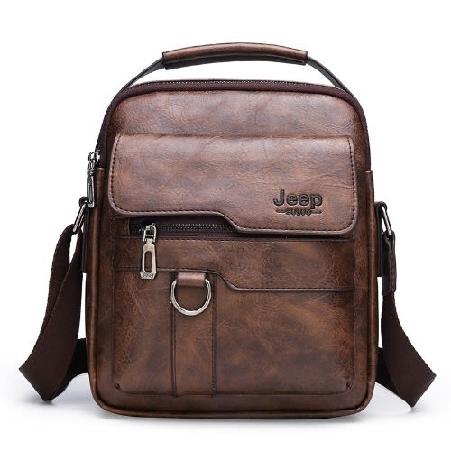 Men's Leather Shoulder Bag - Khaki