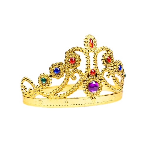 Unique Jewelled Queen Plastic Crown -big And Adjustable For Kids And Adult - Gold