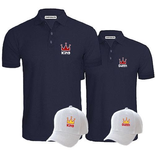 King & Queen Polo & Cap Bundle -navyblue, White