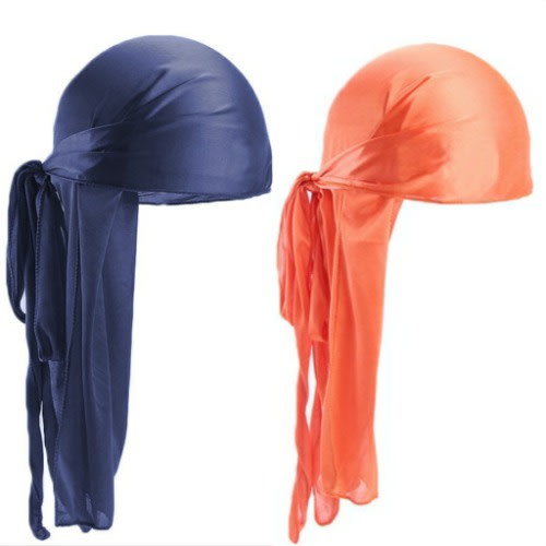 2 In 1 Silky Durags(Navy blue & Orange)