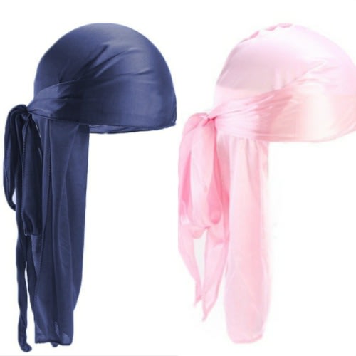 2 In 1 Silky Durags(Navy blue & Pink)