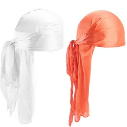 2 In 1 Silky Durags(White & Orange)