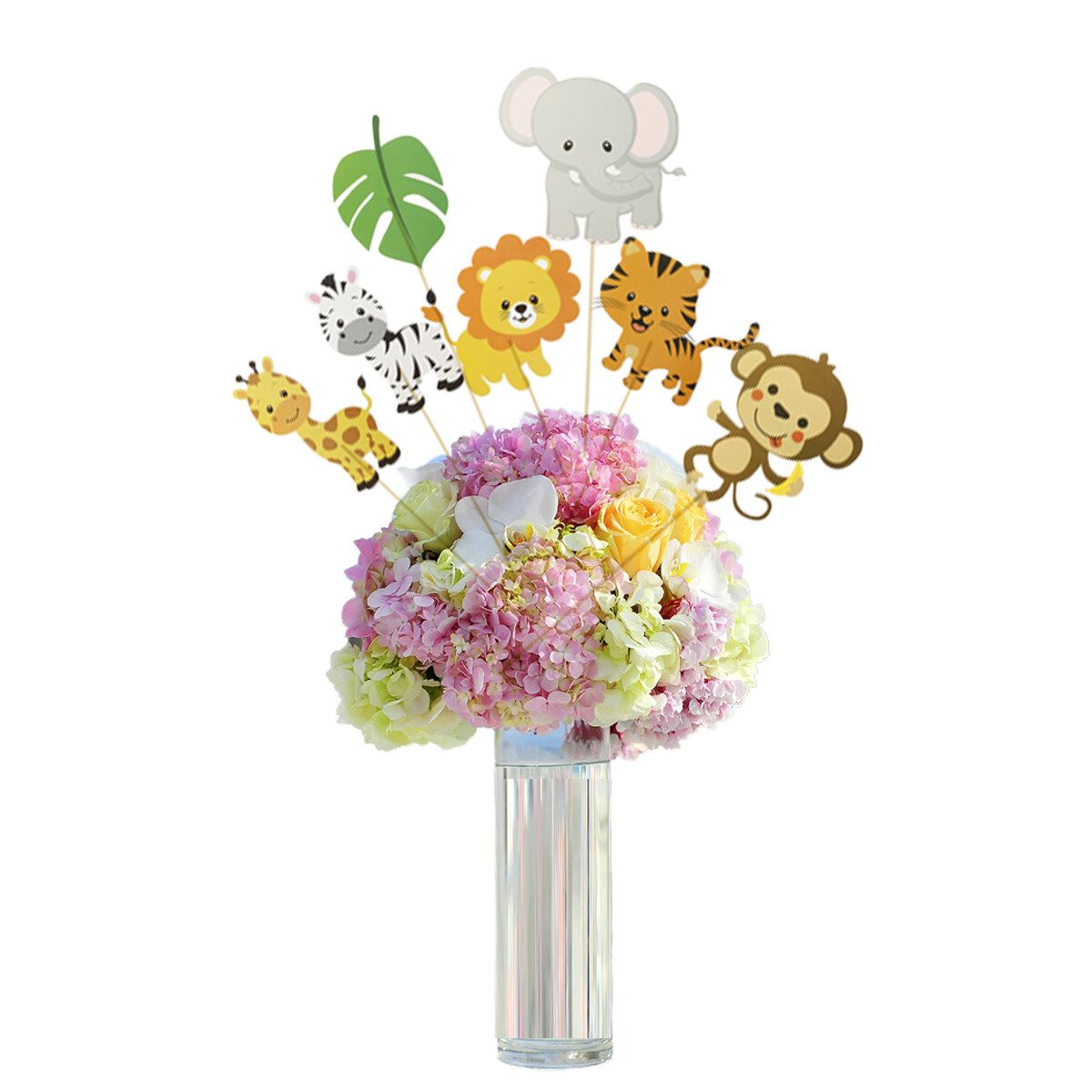 28 Pieces Jungle Animal Party Decorations Animal Forest Theme Birthday Party Vase Decoration Photo Props Decoration Pin Spot