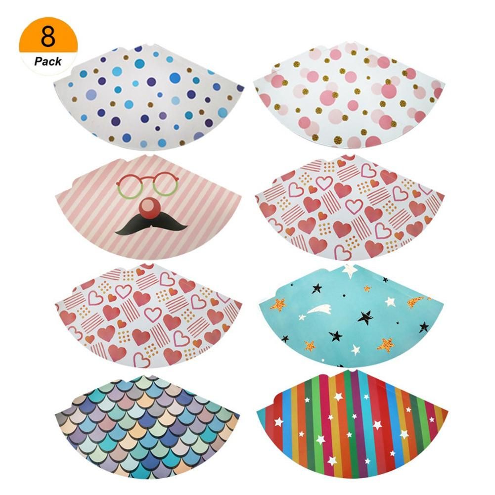 8Pcs Paper Gold Foil Happy Birthday Party Cone Hats for