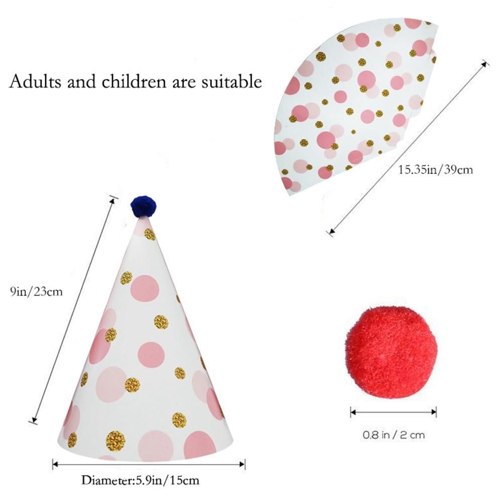 8Pcs Paper Gold Foil Happy Birthday Party Cone Hats for