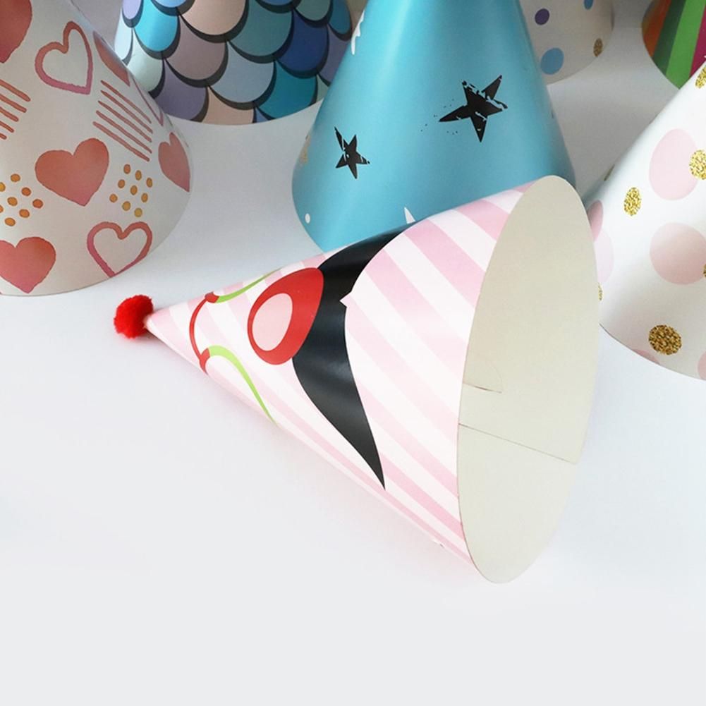8Pcs Paper Gold Foil Happy Birthday Party Cone Hats for
