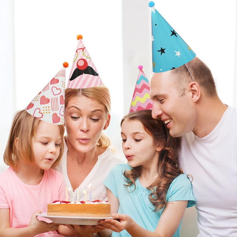 8Pcs Paper Gold Foil Happy Birthday Party Cone Hats for