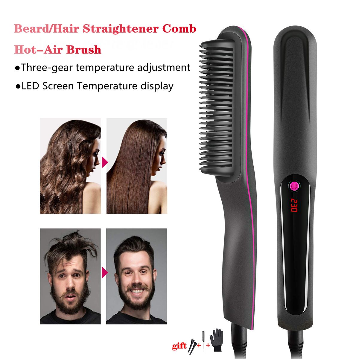 LED Digital Temp Display Anti-Scald Hot Hair Styling Comb Straightener For Unisex-G22