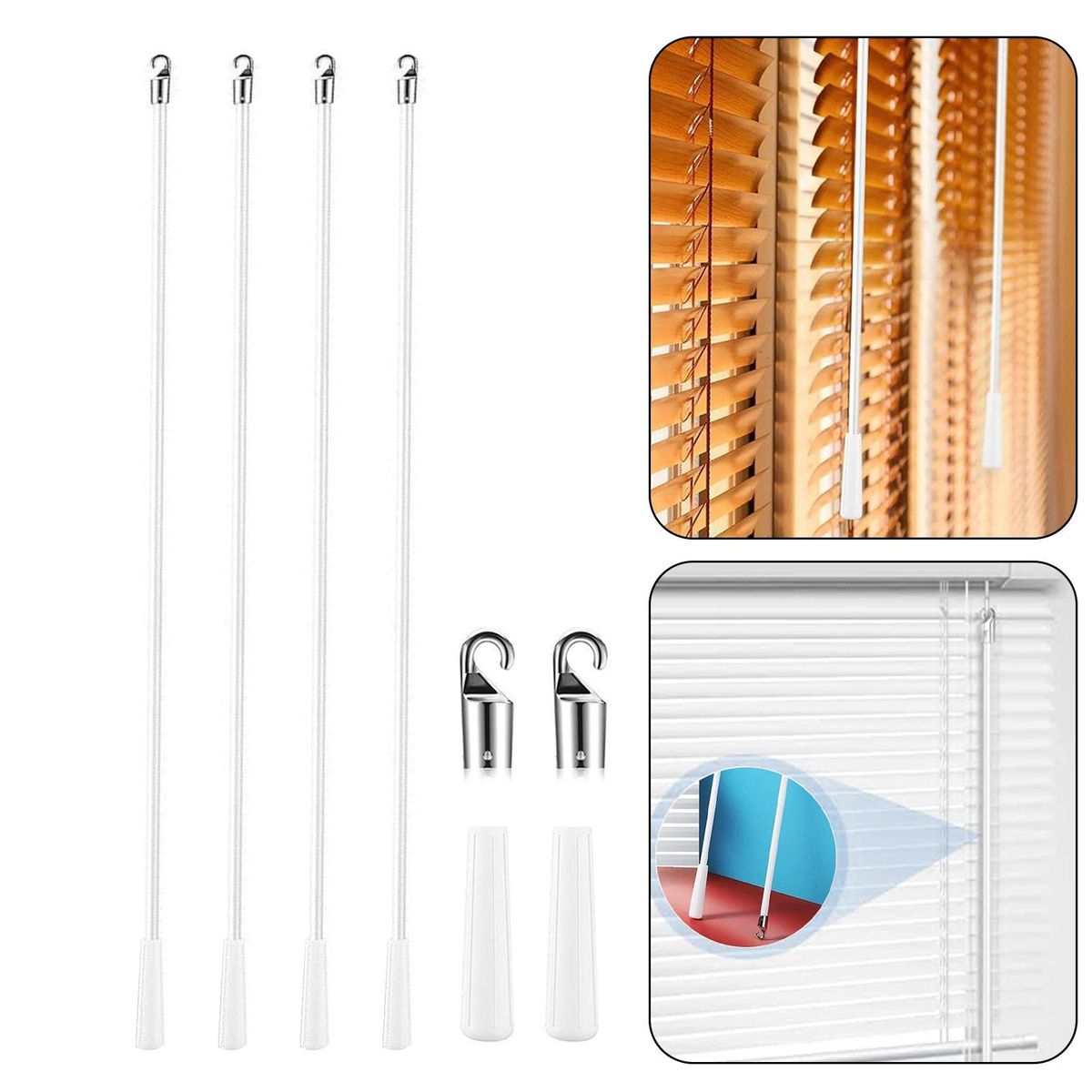Adjustable Curtain Rod with Pre-installed Hooks White Blind Hooks White