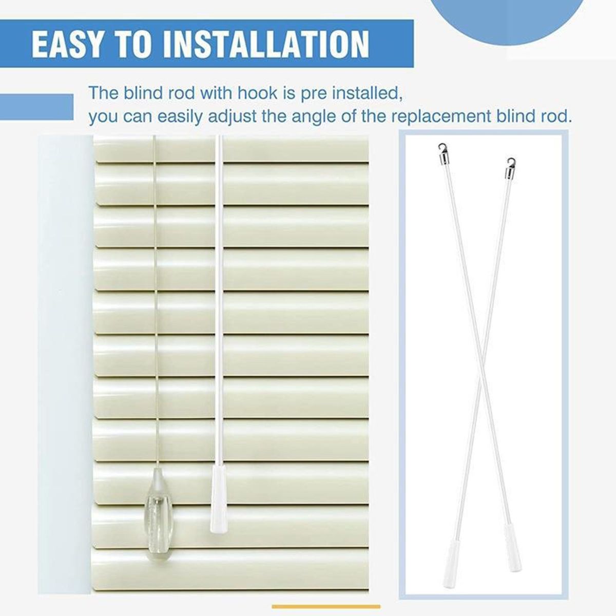 Adjustable Curtain Rod with Pre-installed Hooks White Blind Hooks White