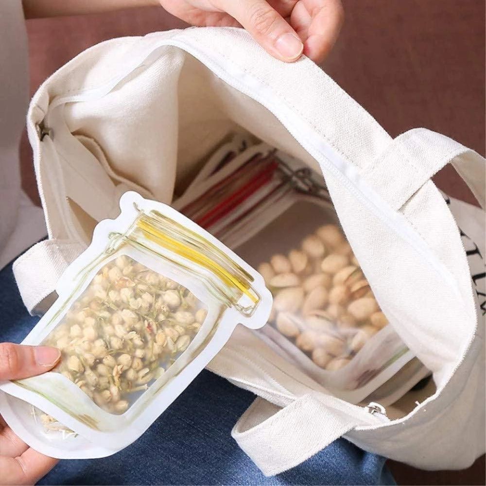 12pcs/pack Reusable Mason Jar Bottles Bags Set Jar Shaped Air Tight Pouch Zip Lock Seal Fresh Food Storage Bag Kitchen Organizer-B