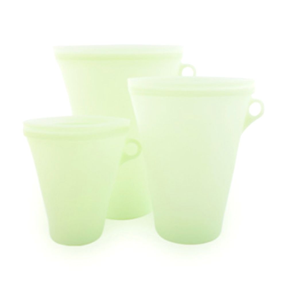 3Pcs/set Silicone Food Bags Fresh Bag Kitchen Tool Reusable Storage Sealed Fruit Sealed Household Stand Up Ziplock Bag Container-3pcs Green