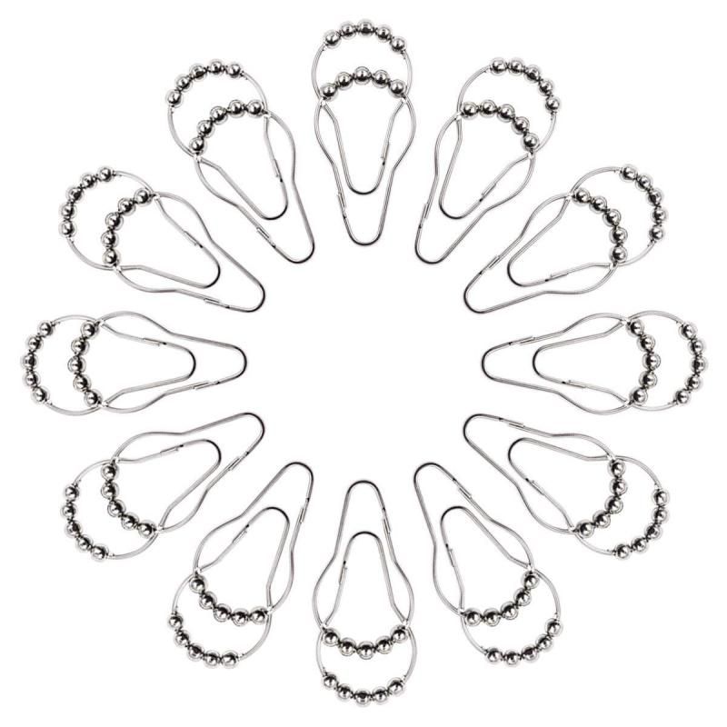 24pcs Iron Shower Curtain Hooks Rings For Bathroom (Silver)