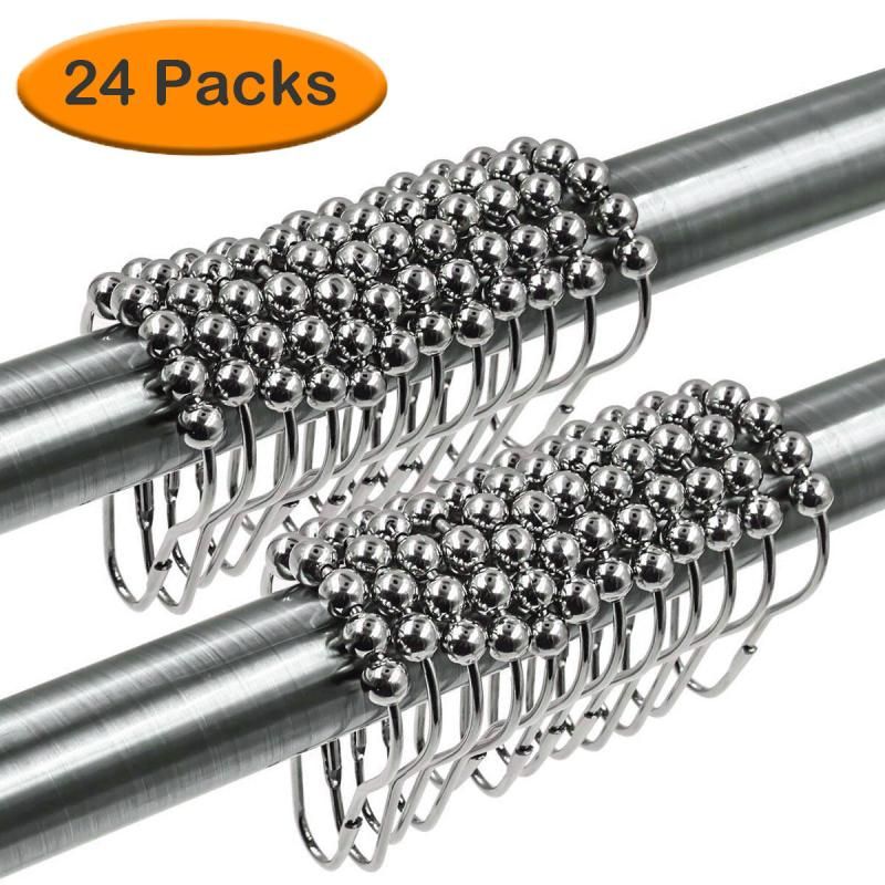 24pcs Iron Shower Curtain Hooks Rings For Bathroom (Silver)