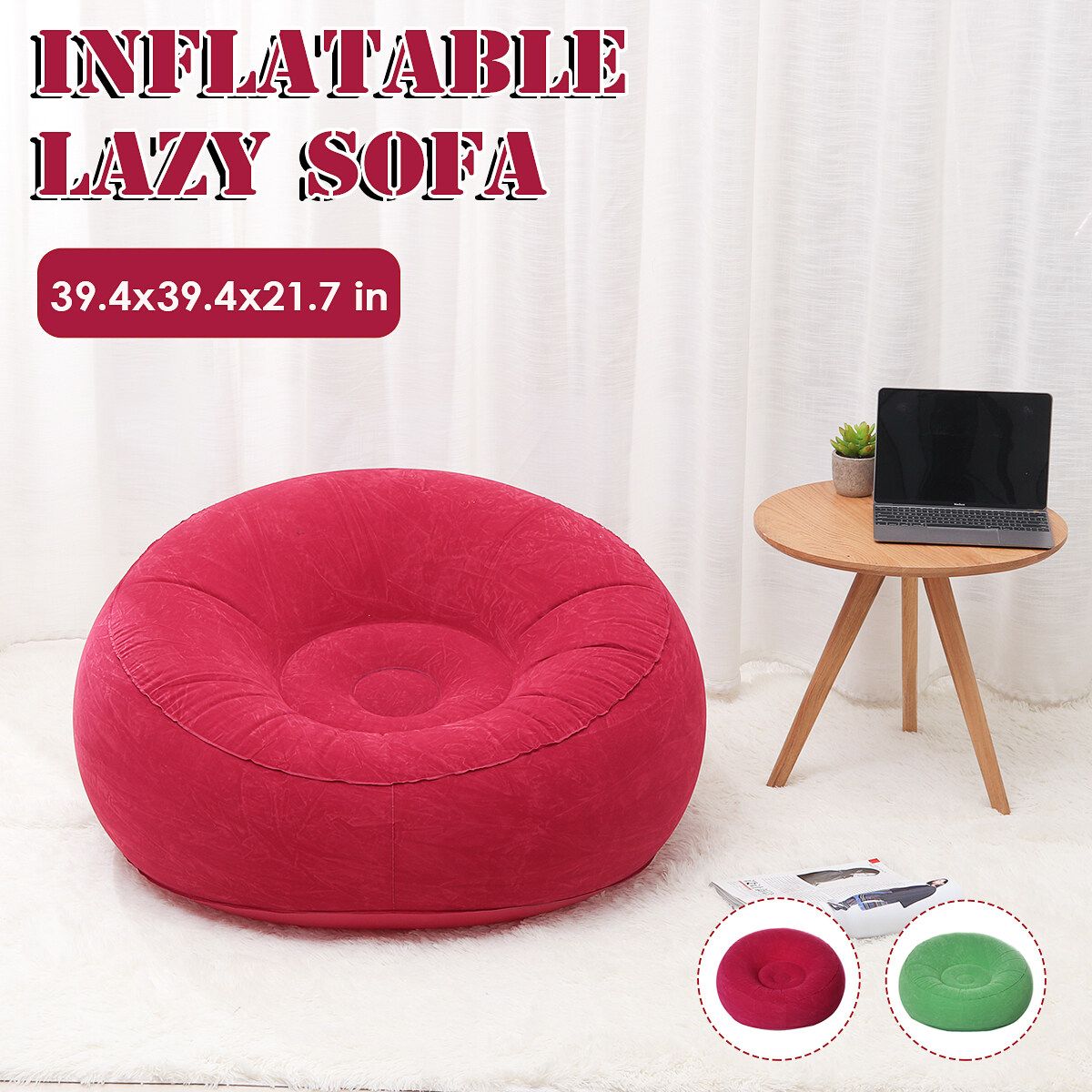 Large Inflatable Lazy Sofa Chairs PVC Lounger Seat Bean Bag Sofas Pouf Couch Rose Red