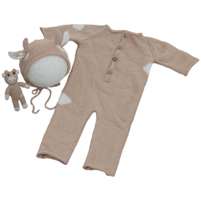 Baby Jumpsuit Knitted Cotton Cute Cow For Halloween Birthday Khaki