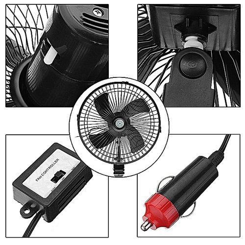 Portable 12V DC Electric Oscillating Car Cooler Fan Clip Switch Outdoor Camping
