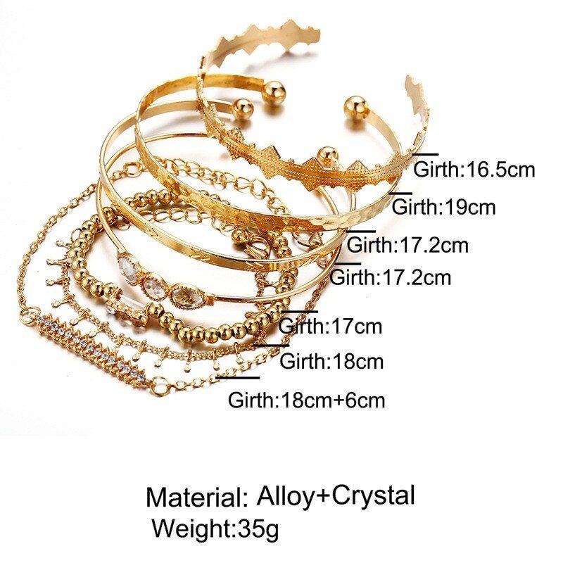 Woozu 7pcs/set Punk Gold Cuff Bangle Set Arrow Rhinestone