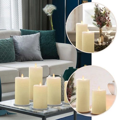 Home Pillar Led Candles With Moving Flame, 5 Piece