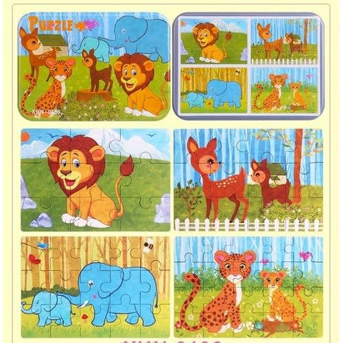 Learning Toy 4 In 1 Wooden Puzzle Set (46pc) - Zoo Animals