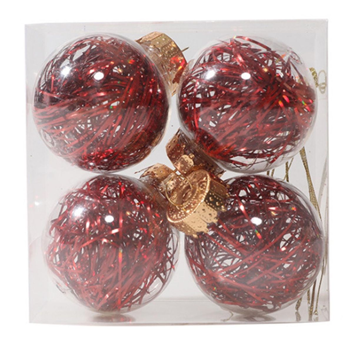 4 PcsSet Christmas Balls Reusable Reflective Christmas Tree Balls Red