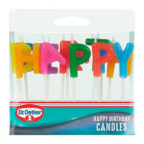 Lettered Happy Birthday Stick Candles, Multicolour