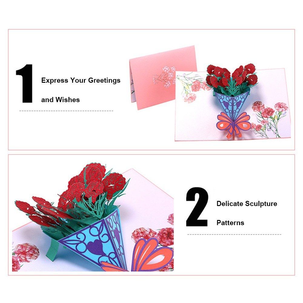 Mother's Day Greeting Card Paper 3D Carnation Pop Up