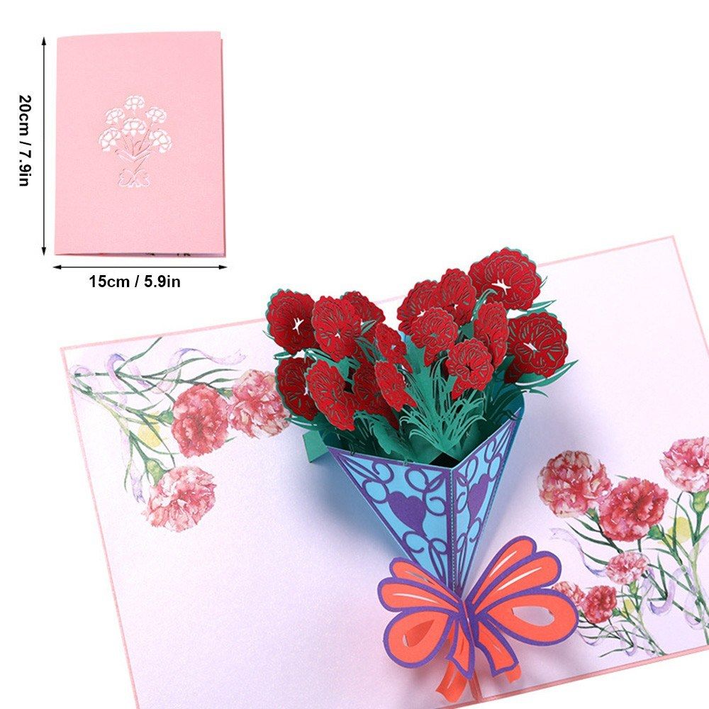 Mother's Day Greeting Card Paper 3D Carnation Pop Up