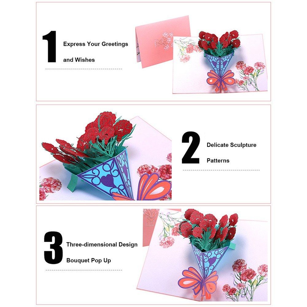 Mother's Day Greeting Card Paper 3D Carnation Pop Up