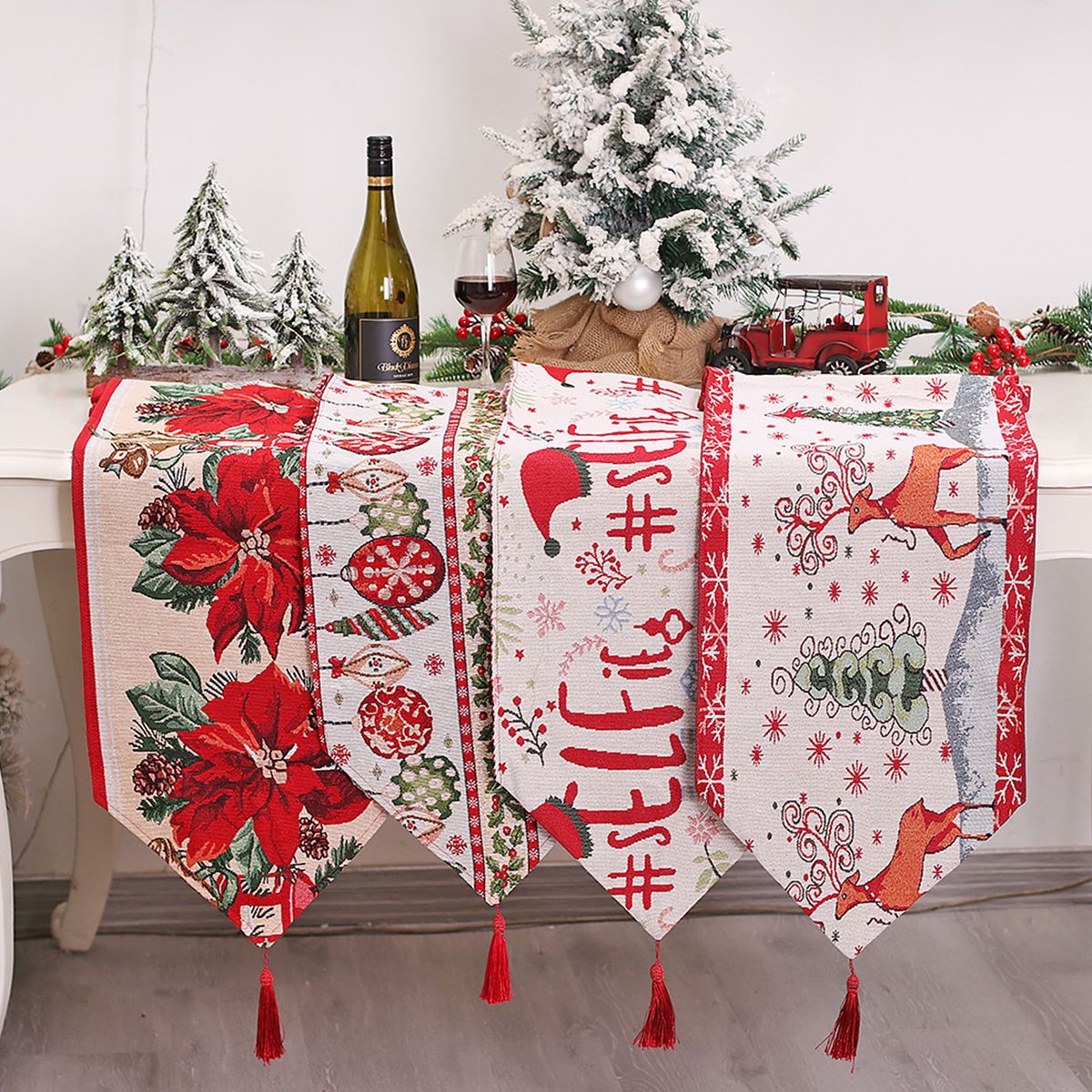 Merry Christmas Table Runner For Parties Elk Pattern Table