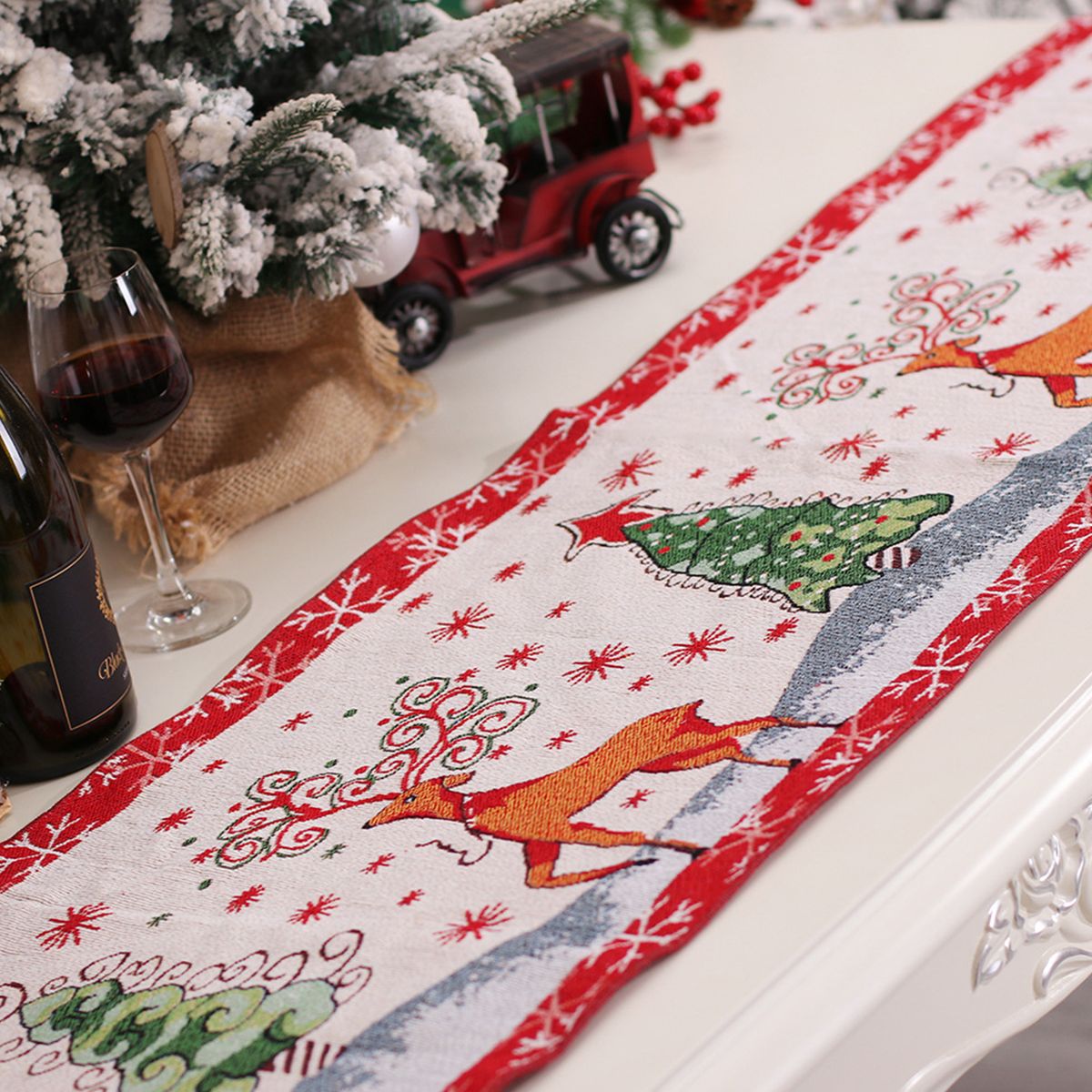 Merry Christmas Table Runner For Parties Elk Pattern Table