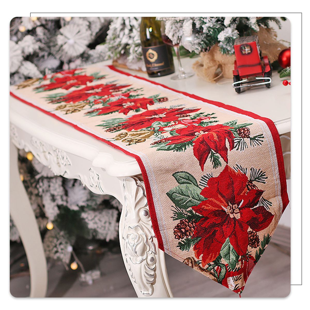 Merry Christmas Table Runner For Parties Elk Pattern Table