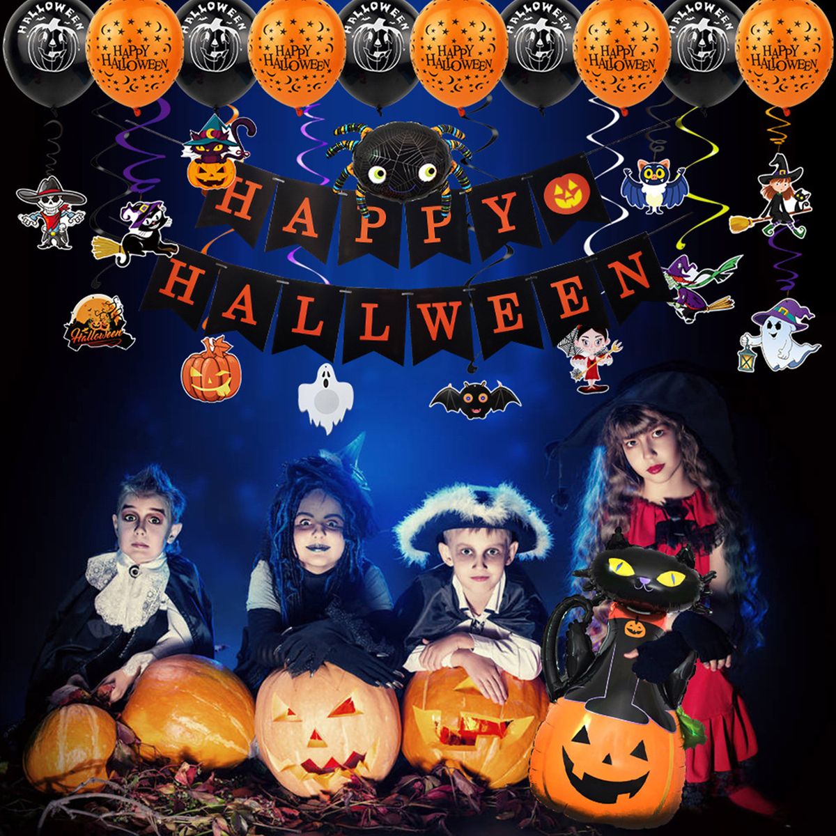 Halloween Balloon Decorations Set Hanging Happy Halloween