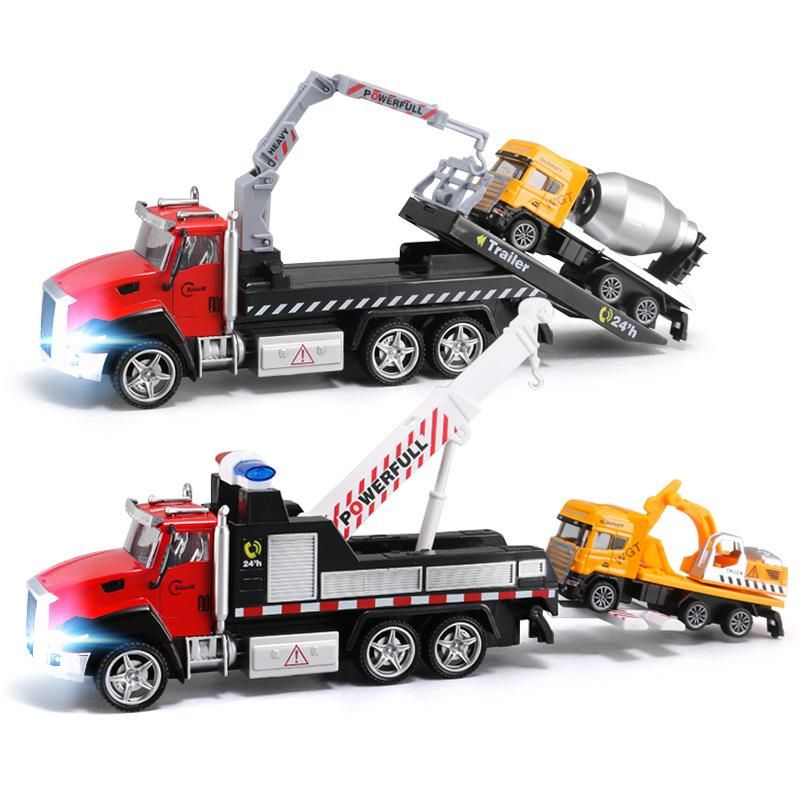 Crane Trailer Tow TruToys 21CM Sound and Light Alloy Excavator Cement Mixer Diecast Engineering Vehicle Toy Car for Kids Y188