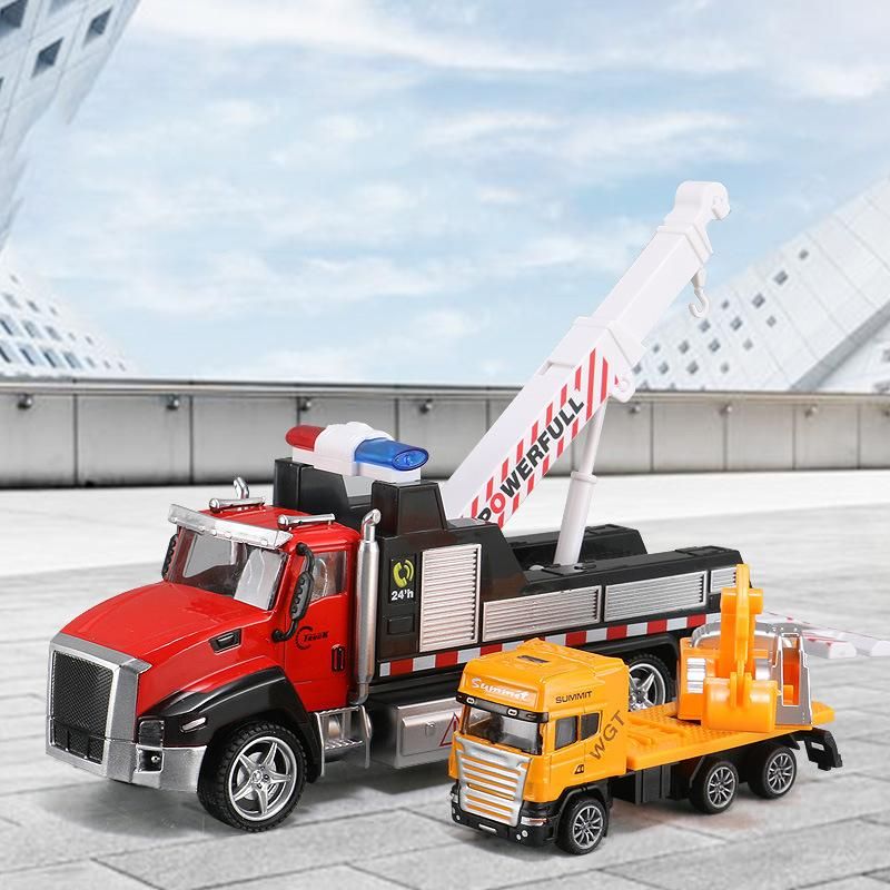 Crane Trailer Tow TruToys 21CM Sound and Light Alloy Excavator Cement Mixer Diecast Engineering Vehicle Toy Car for Kids Y188
