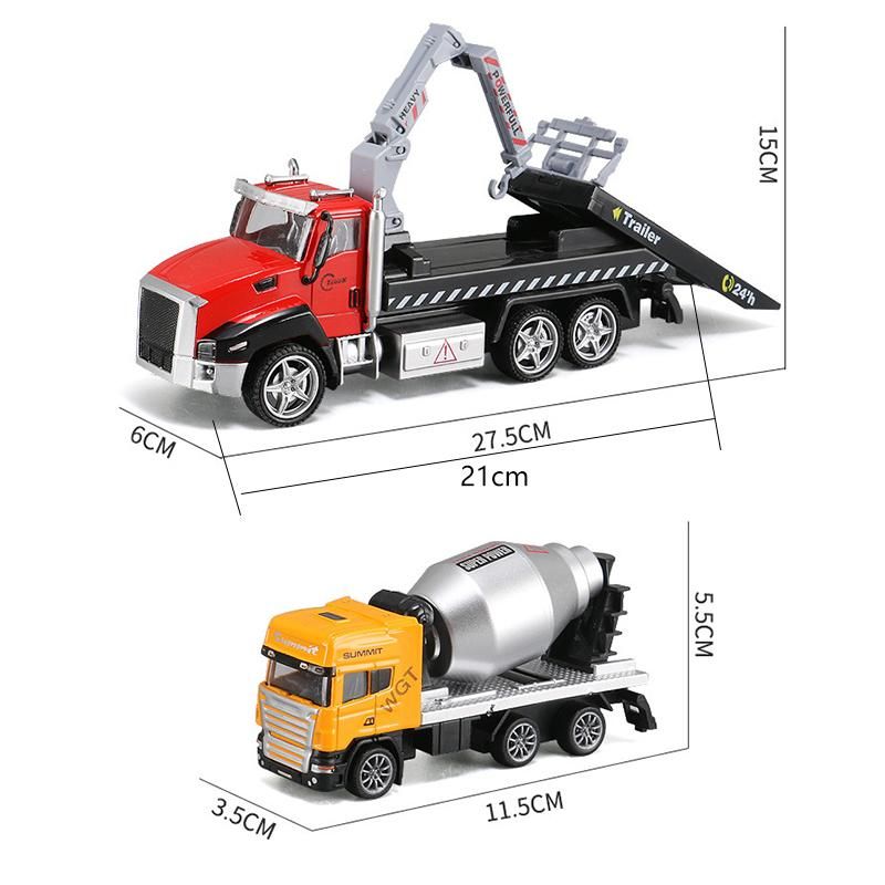 Crane Trailer Tow TruToys 21CM Sound and Light Alloy Excavator Cement Mixer Diecast Engineering Vehicle Toy Car for Kids Y188