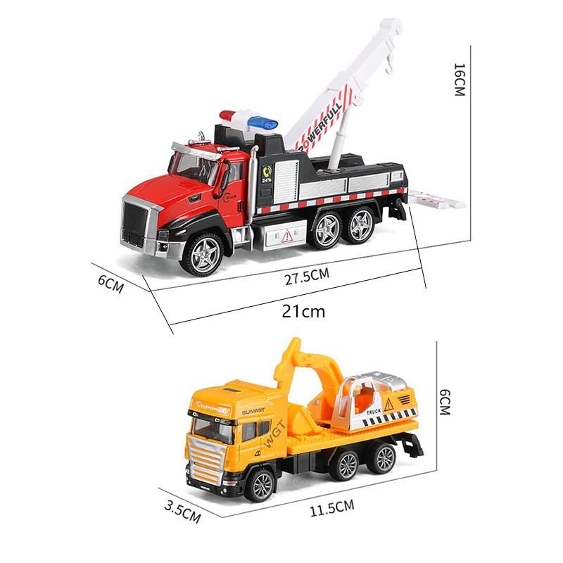 Crane Trailer Tow TruToys 21CM Sound and Light Alloy Excavator Cement Mixer Diecast Engineering Vehicle Toy Car for Kids Y188